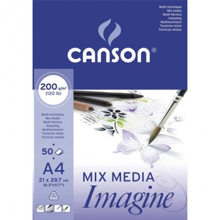 [20006008] Bloc de 50 Feuilles de Papier Dessin IMAGINE 200G A4 Blanc