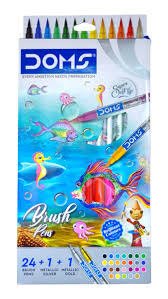 Boite  de 24 Feutres Pinceaux multicolores non toxiques DOMS + 1 argenté métallisé, 1 doré métallisé | Feutres à pointe fine ultra-souples