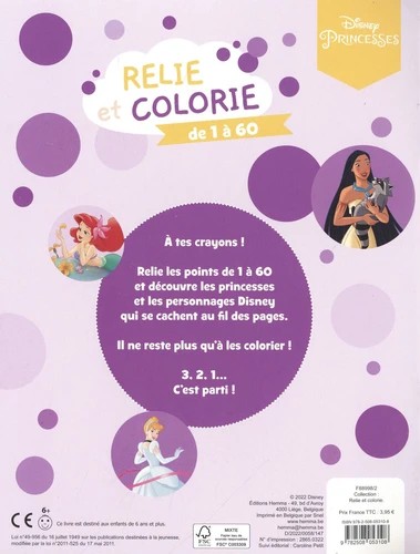 Relie et colorie de 1 à 60 Disney Princesses