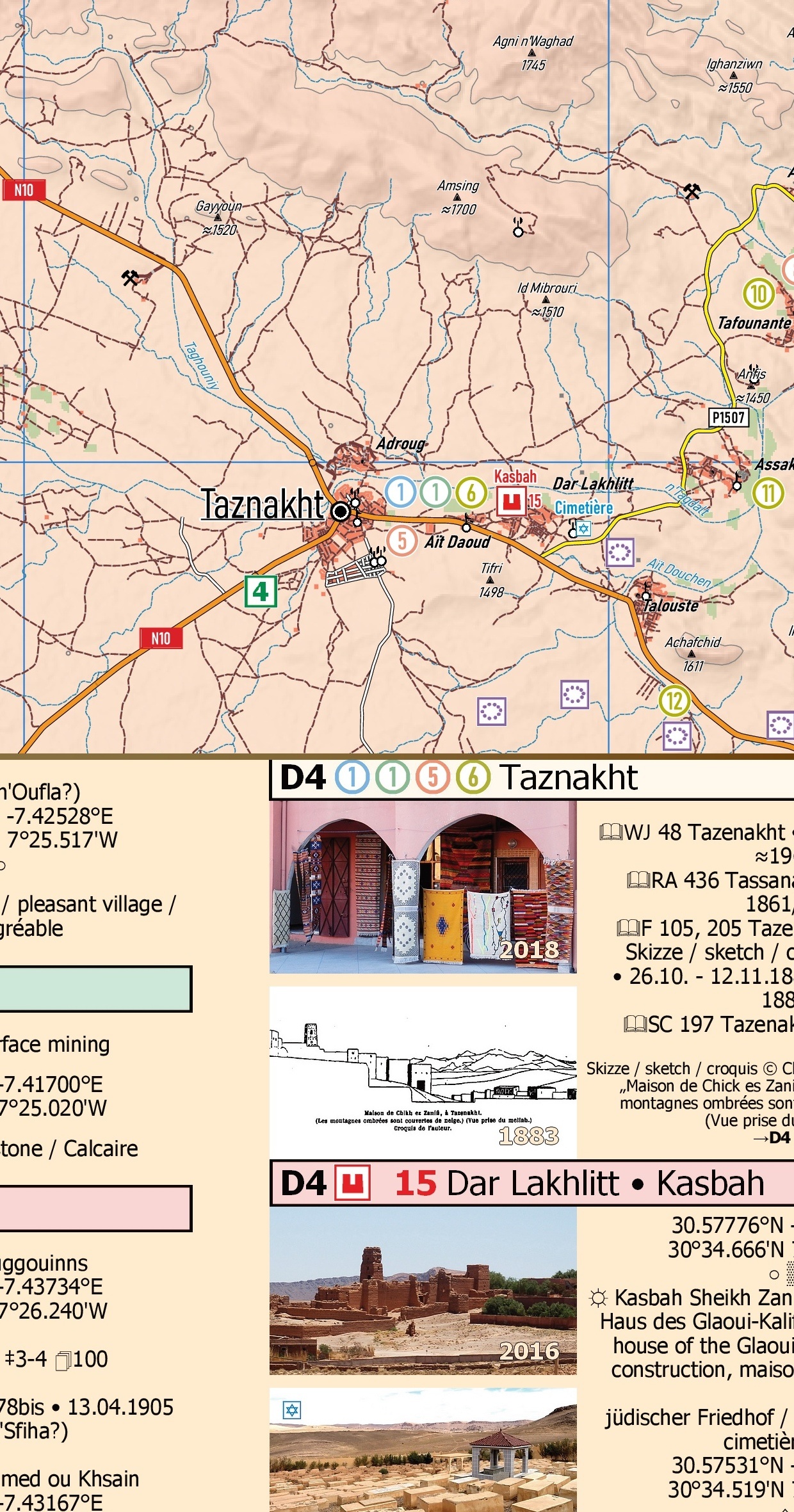 Carte Touristique M12: Taznakht - Anzal - Aït Saoun - Alloughoum - Jbel Sirwa est