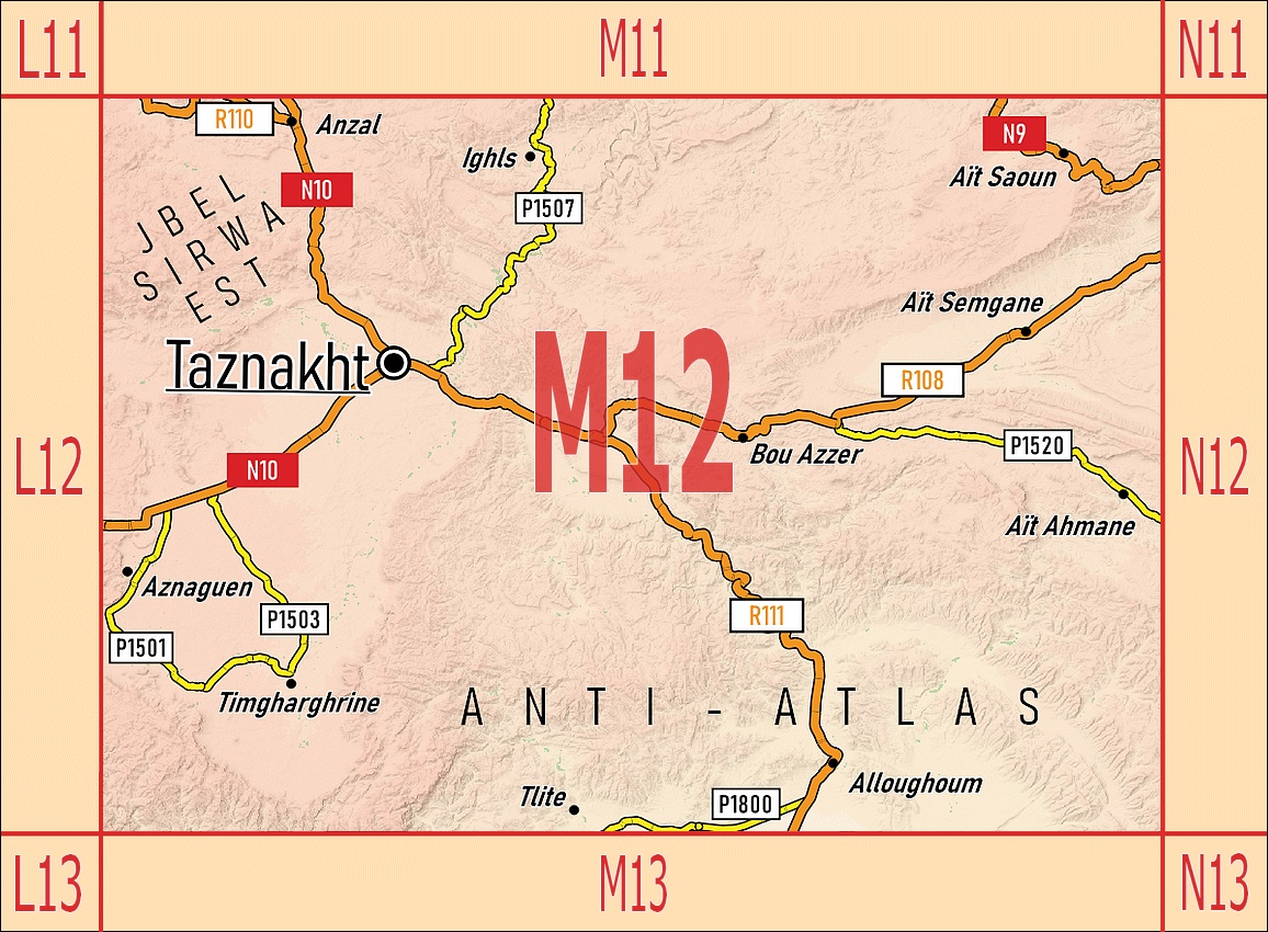 Carte Touristique M12: Taznakht - Anzal - Aït Saoun - Alloughoum - Jbel Sirwa est