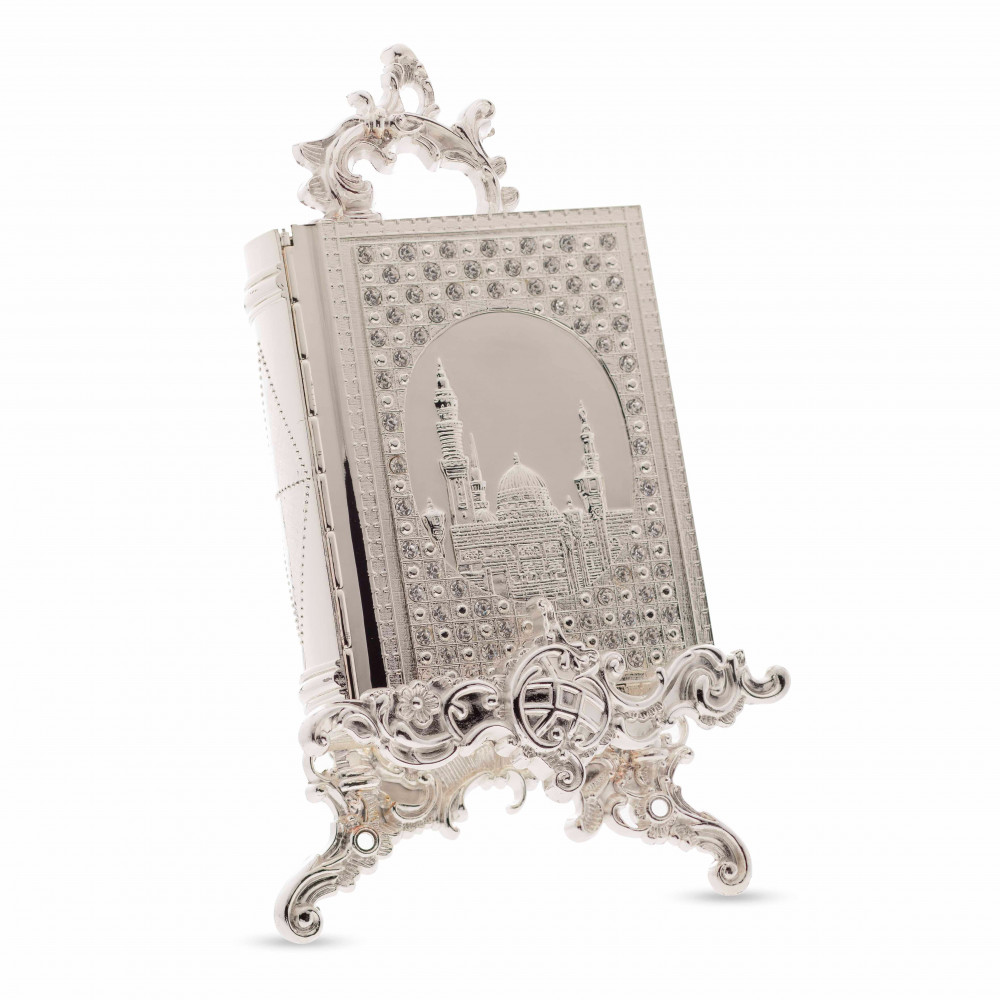 علبة القرآن الكريم صغيرة عاج فضية كعبة مع حمالة